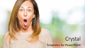  Presentation with fashion show on mental illness - Slide set having cautious - beautiful middle age woman wearing background and a lemonade colored foreground