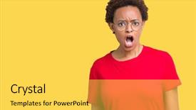  Presentation with african american talent show - Colorful slides enhanced with cautious - beautiful young african american woman backdrop and a  colored foreground