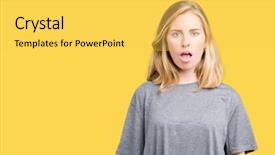  Presentation with mouth - Beautiful slide deck featuring cautious - beautiful young woman wearing oversize backdrop and a yellow colored foreground