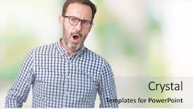  Presentation with elegant man in glasses optics - PPT layouts with cautious - handsome middle age elegant senior background and a  colored foreground
