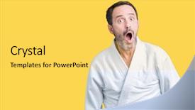  Presentation with kimono - Colorful presentation theme enhanced with cautious - handsome middle age senior man backdrop and a yellow colored foreground