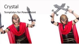  Presentation with gladiator - Presentation theme enhanced with arrasment - gladiator holding sword isolated background and a white colored foreground