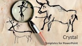  Presentation with cave art - Beautiful theme featuring cave art - rock paintings with magnifier backdrop and a lemonade colored foreground