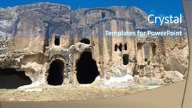  Presentation with byzantine - Audience pleasing theme consisting of settelment - cave-church byzantine of 'metropolis' rock backdrop and a ocean colored foreground