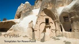  Presentation with ancient ruins - Presentation theme with cave-church-in-cappadocia-ruins background and a lemonade colored foreground