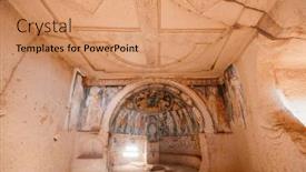  Presentation with cappadocia - Presentation design with cave-cross-church-in-rose background and a coral colored foreground