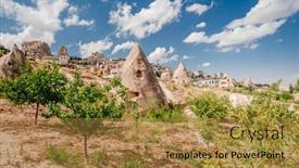  Presentation with dwelling - PPT layouts consisting of cave-dwelling-and-houses background and a gold colored foreground
