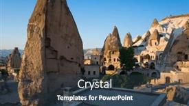  Presentation with popular - Theme with cave-hotel-in-goreme-town background and a ocean colored foreground