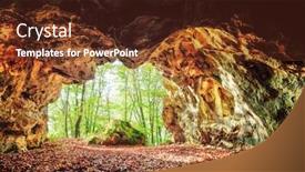  Presentation with forest cave - PPT theme with cave in spring forest landscape photography background and a tawny brown colored foreground