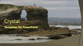 Presentation with cave - Presentation theme with cave-on-a-beach-rock background and a tawny brown colored foreground