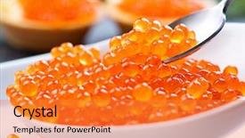  Presentation with food red - Audience pleasing theme consisting of caviar red caviar in spoon backdrop and a gold colored foreground