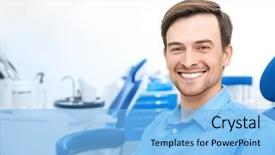  Presentation with clinic - Theme enhanced with cavity - male patient at dentist's office background and a light blue colored foreground