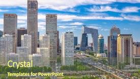  Presentation with cbd - Colorful theme enhanced with cbd - beijing china modern financial district backdrop and a tawny brown colored foreground
