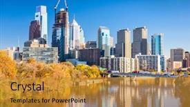  Presentation with philadelphia - Beautiful slide deck featuring cbd - philadelphia pennsylvania usa downtown skyline backdrop and a gold colored foreground