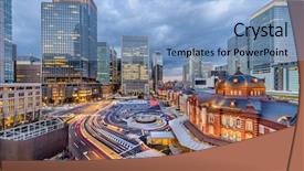  Presentation with cbd - PPT theme enhanced with cbd - tokyo japan skyline over tokyo background and a light blue colored foreground