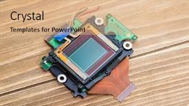  Presentation with ccd camera - Colorful presentation design enhanced with ccd sensors from the modern backdrop and a coral colored foreground