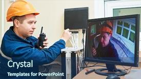  Presentation with video surveillance - Amazing slide set having cctv - technician worker adjusting video surveillance backdrop and a ocean colored foreground