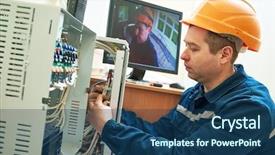  Presentation with video surveillance - Beautiful presentation design featuring cctv - technician worker adjusting video surveillance backdrop and a ocean colored foreground