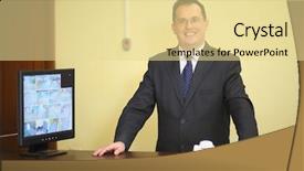  Presentation with workplace - Slides with cctv camera - concierge behind the counter background and a blonde colored foreground