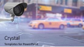  Presentation with cctv camera - Slides with cctv camera against cars moving background and a light blue colored foreground