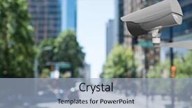 Presentation with cctv camera - Presentation design consisting of cctv camera against defocused buildings background and a  colored foreground