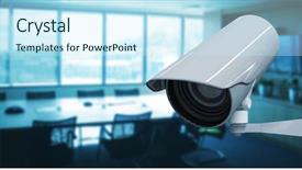  Presentation with cctv camera - Audience pleasing presentation design consisting of cctv camera against empty boardroom backdrop and a cool aqua colored foreground