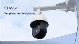  Presentation with cctv camera - Audience pleasing PPT layouts consisting of cctv camera in cloud sky backdrop and a  colored foreground
