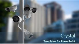  Presentation with cameras - Presentation design with cctv cameras against defocused buildings background and a ocean colored foreground