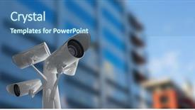  Presentation with cctv - Beautiful slide set featuring cctv cameras against defocused buildings backdrop and a  colored foreground