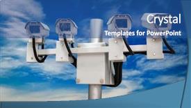  Presentation with cameras - Cool new presentation design with cctv monitoring security cameras backdrop and a ocean colored foreground