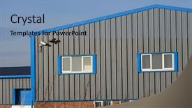  Presentation with modern building - Presentation design featuring modern industrial or factory building background and a teal colored foreground