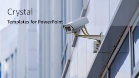  Presentation with building security - Audience pleasing slide set consisting of cctv-security-outdoor-camera backdrop and a light blue colored foreground