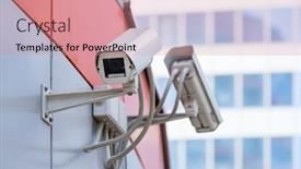  Presentation with building security - Cool new PPT theme with cctv-security-outdoor-cameras backdrop and a coral colored foreground