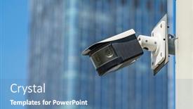  Presentation with cctv camera - Presentation theme enhanced with cctv-surveillance-camera-on-building background and a ocean colored foreground