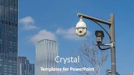  Presentation with cctv camera - Slide deck featuring cctv-surveillance-camera-on-building background and a seafoam green colored foreground