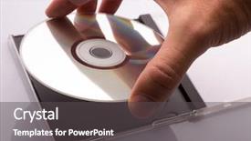  Presentation with box - PPT layouts featuring cd cover - hand taking dvd disc background and a dark gray colored foreground