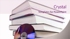  Presentation with digital books - PPT theme featuring cd cover - stack of books background and a lemonade colored foreground