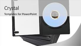  Presentation with stack of newspapers - Presentation theme consisting of cd cover - stack of dvd isolated background and a light gray colored foreground