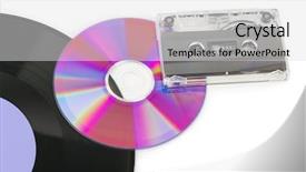  Presentation with gramophone - Amazing slide deck having cd label - gramophone disk cd and cassette backdrop and a light gray colored foreground