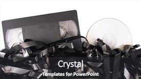  Presentation with film - PPT theme consisting of cd label - photo of cassete film background and a dark gray colored foreground