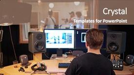  Presentation with music band - Beautiful PPT theme featuring cd recording in studio backdrop and a coral colored foreground