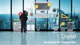  Presentation with room - Audience pleasing presentation consisting of cd rom drives - businessman standing against room backdrop and a  colored foreground