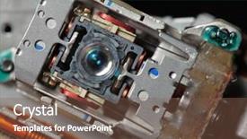  Presentation with laser engraving on wood macro - Slides featuring cd rom drives - laser lens of dvd drive background and a tawny brown colored foreground