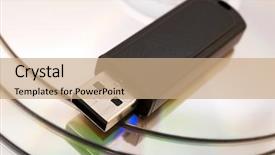  Presentation with close up shot - Presentation theme featuring cd rom drives - usb flash memory close-up shot background and a coral colored foreground