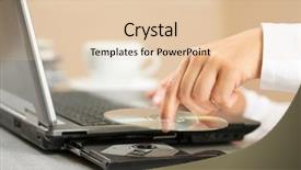  Presentation with automatic hand sanitizer dispenser - PPT layouts featuring cd rom drives - woman hand with cd background and a lemonade colored foreground