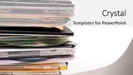  Presentation with cdr - Colorful PPT layouts enhanced with cdr - pile of optical disc cases backdrop and a light gray colored foreground