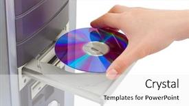 Presentation with computer - Beautiful slides featuring cdrom - hand and computer cd-rom isolated backdrop and a white colored foreground