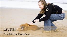  Presentation with ocean - Beautiful PPT theme featuring cean - woman with dog near backdrop and a  colored foreground