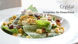  Presentation with blue ribbon bacon festival - Slide set with ceasar salad with bacon bit background and a white colored foreground