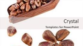  Presentation with cedar - Slide set consisting of cedar pine nuts in wooden scoop isolated on white background background and a lemonade colored foreground